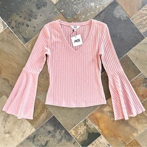 BB Dakota•Jack by BB Dakota•XS•Blush Beige•Ribbed V-Neck•Fitted w/ Bell Sleeves